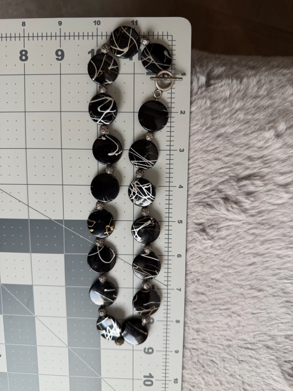 Black Silver and Gold Disc Choker Statement 16” Necklace with Toggle Closure - Picture 6 of 9